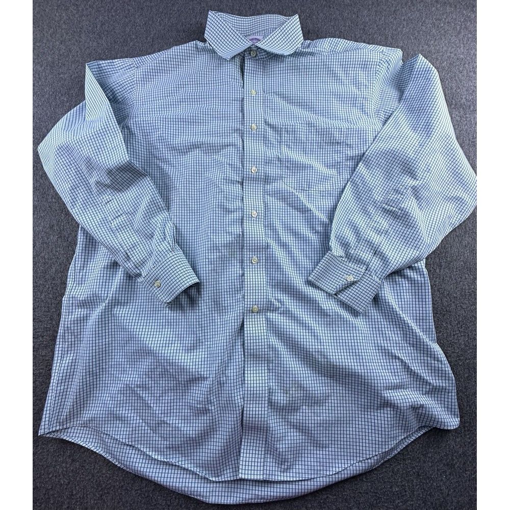 Brooks Brothers Shirt Men 17.5-34 Blue White Checkered Button Up Classic No Iron